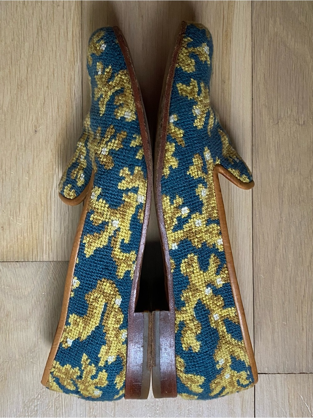 Stubbs & Wootton Palm Beach Blue Gold Coral Reef Needlepoint Loafers Size 7.5 - Picture 3 of 13